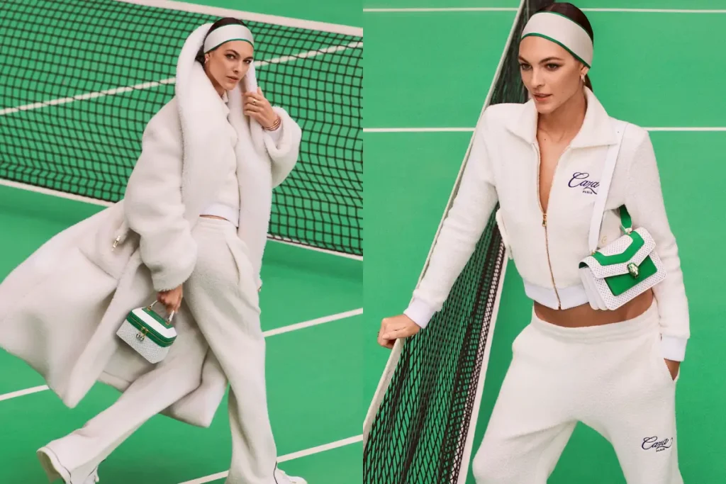 Après Tennis 系列呼應網球場的綠色及白色背景作為這次包款的主要色彩