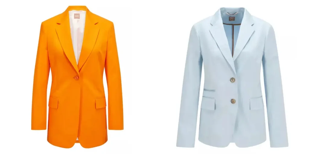 BOSS 2022 亮橘色斜紋西裝外套/藍色彈力緞面西裝外套